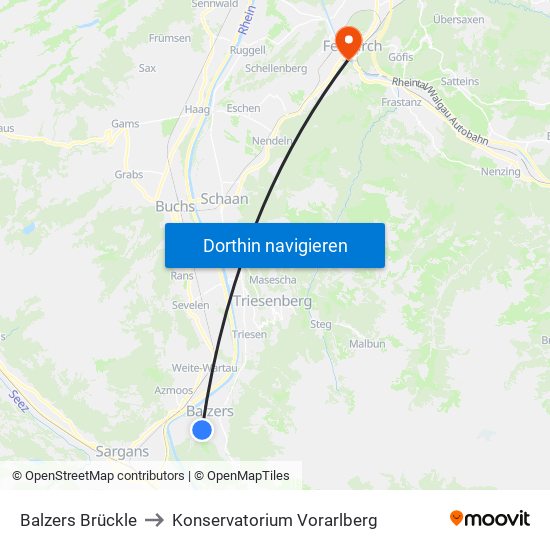 Balzers Brückle to Konservatorium Vorarlberg map