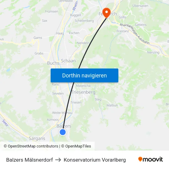Balzers Mälsnerdorf to Konservatorium Vorarlberg map