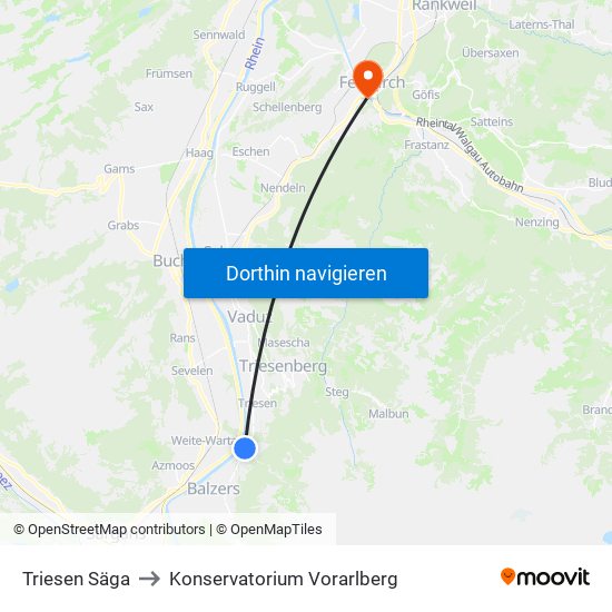 Triesen Säga to Konservatorium Vorarlberg map