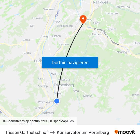 Triesen Gartnetschhof to Konservatorium Vorarlberg map