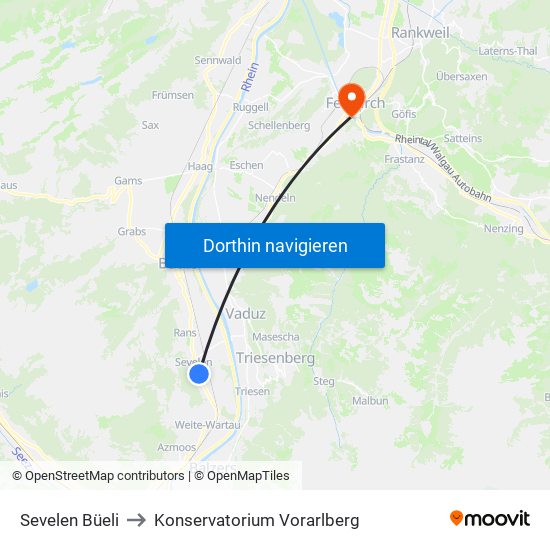 Sevelen Büeli to Konservatorium Vorarlberg map