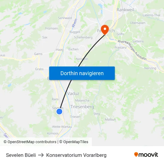 Sevelen Büeli to Konservatorium Vorarlberg map