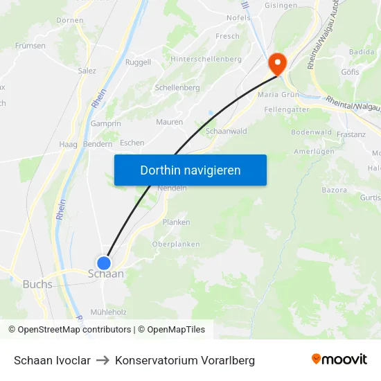 Schaan Ivoclar to Konservatorium Vorarlberg map