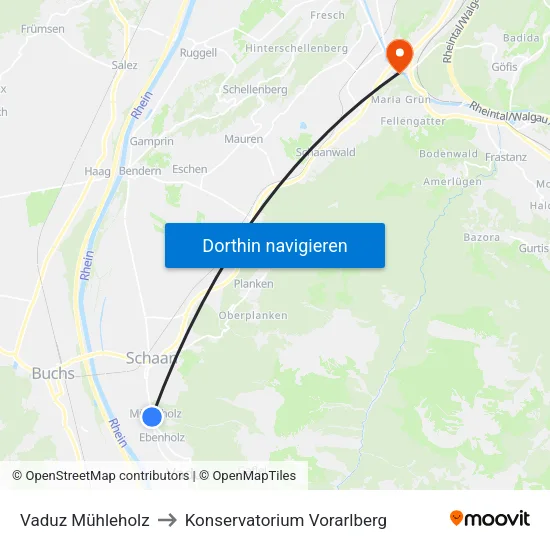 Vaduz Mühleholz to Konservatorium Vorarlberg map