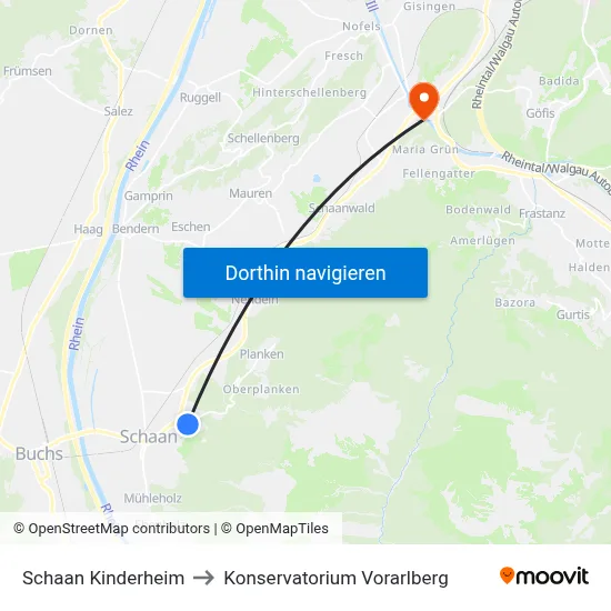 Schaan Kinderheim to Konservatorium Vorarlberg map