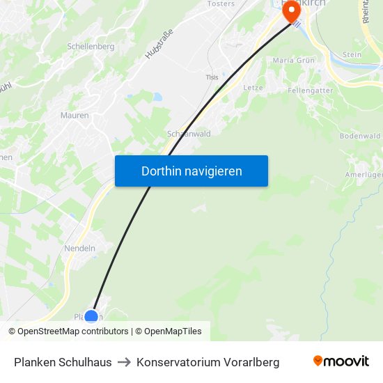 Planken Schulhaus to Konservatorium Vorarlberg map