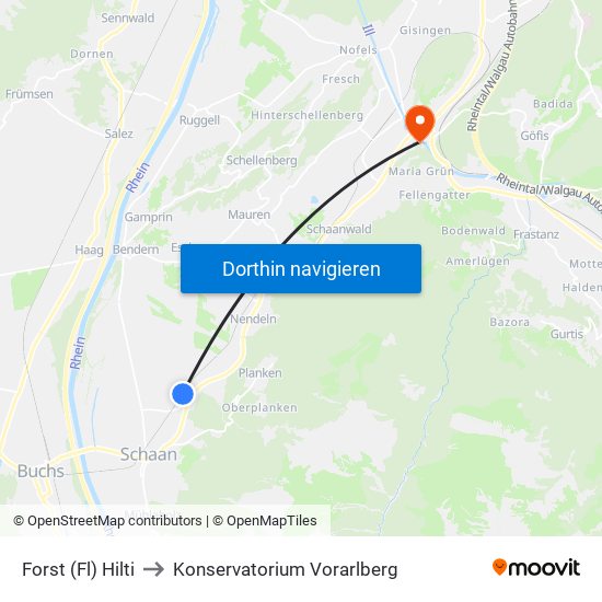 Forst (Fl) Hilti to Konservatorium Vorarlberg map