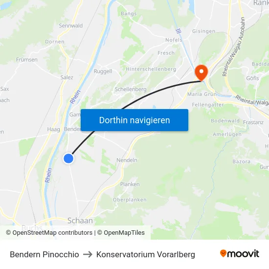 Bendern Pinocchio to Konservatorium Vorarlberg map