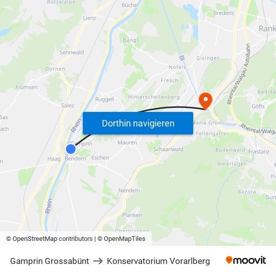 Gamprin Grossabünt to Konservatorium Vorarlberg map