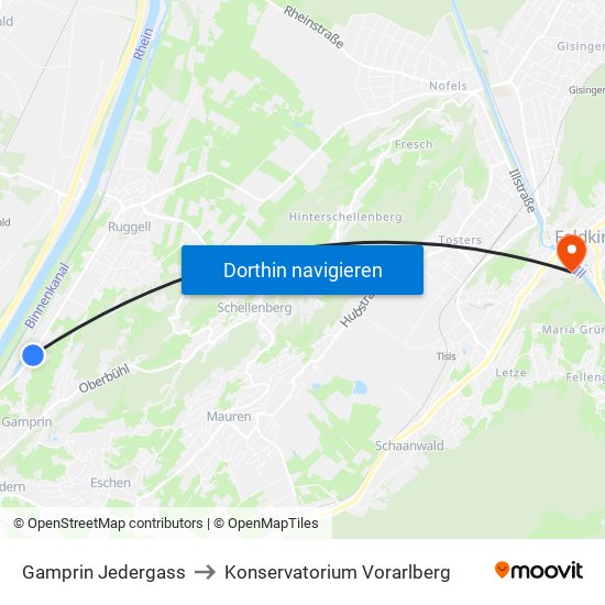 Gamprin Jedergass to Konservatorium Vorarlberg map