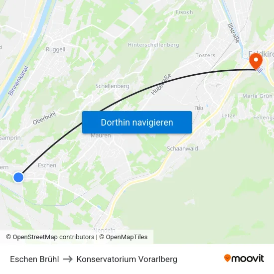 Eschen Brühl to Konservatorium Vorarlberg map