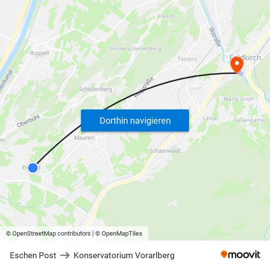 Eschen Post to Konservatorium Vorarlberg map