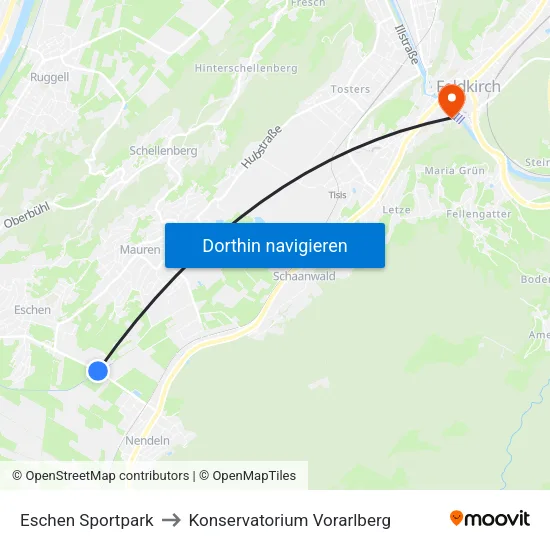 Eschen Sportpark to Konservatorium Vorarlberg map