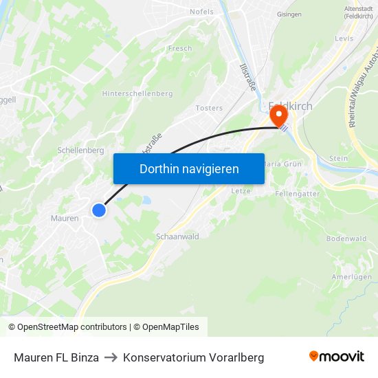 Mauren FL Binza to Konservatorium Vorarlberg map