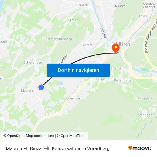Mauren FL Binza to Konservatorium Vorarlberg map