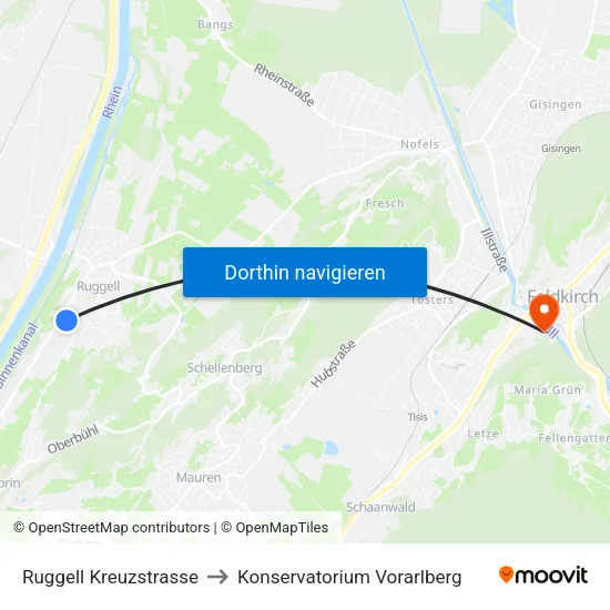 Ruggell Kreuzstrasse to Konservatorium Vorarlberg map