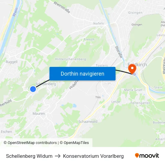Schellenberg Widum to Konservatorium Vorarlberg map