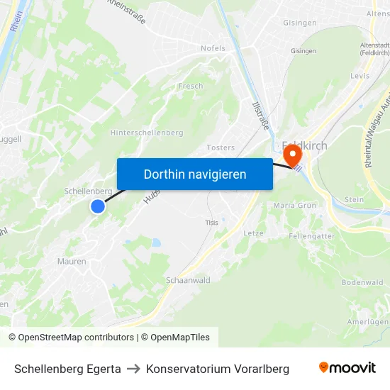 Schellenberg Egerta to Konservatorium Vorarlberg map
