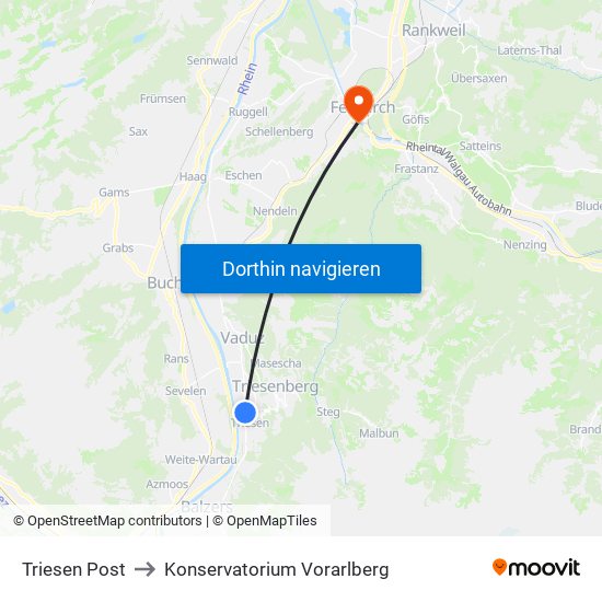 Triesen Post to Konservatorium Vorarlberg map