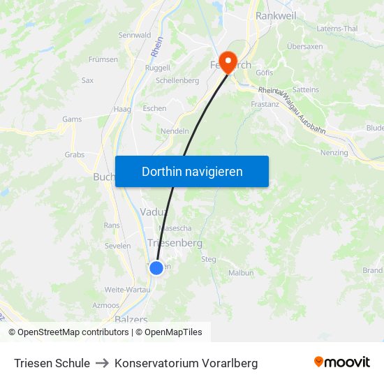 Triesen Schule to Konservatorium Vorarlberg map