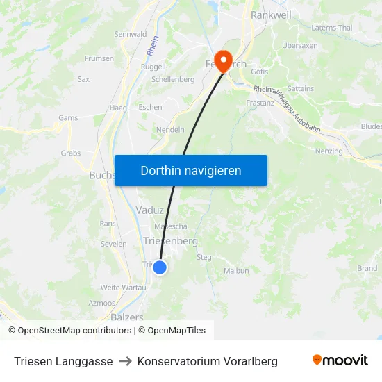 Triesen Langgasse to Konservatorium Vorarlberg map