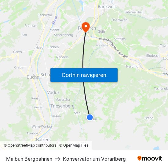 Malbun Bergbahnen to Konservatorium Vorarlberg map