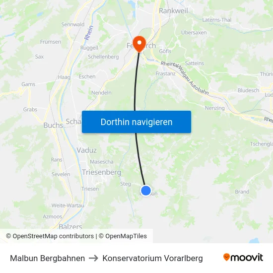 Malbun Bergbahnen to Konservatorium Vorarlberg map
