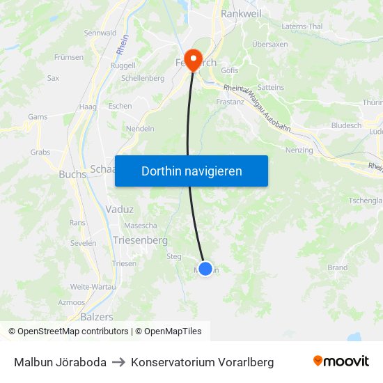 Malbun Jöraboda to Konservatorium Vorarlberg map