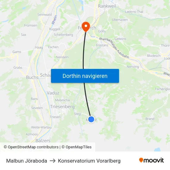 Malbun Jöraboda to Konservatorium Vorarlberg map