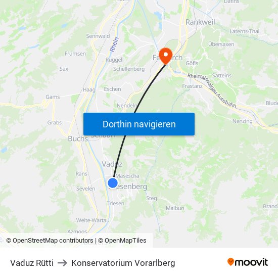 Vaduz Rütti to Konservatorium Vorarlberg map