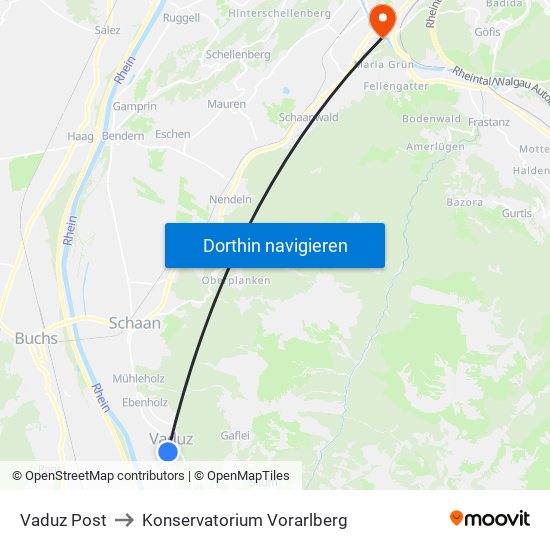 Vaduz Post to Konservatorium Vorarlberg map