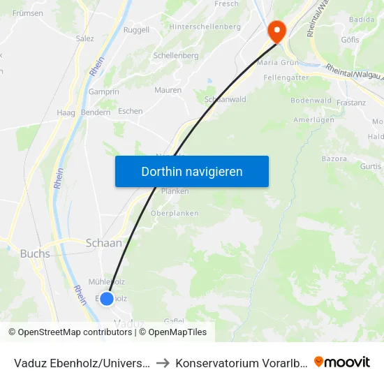 Vaduz Ebenholz/Universität to Konservatorium Vorarlberg map