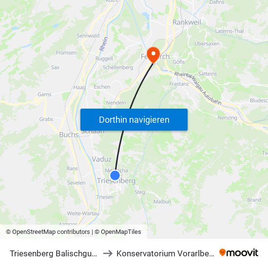 Triesenberg Balischguad to Konservatorium Vorarlberg map