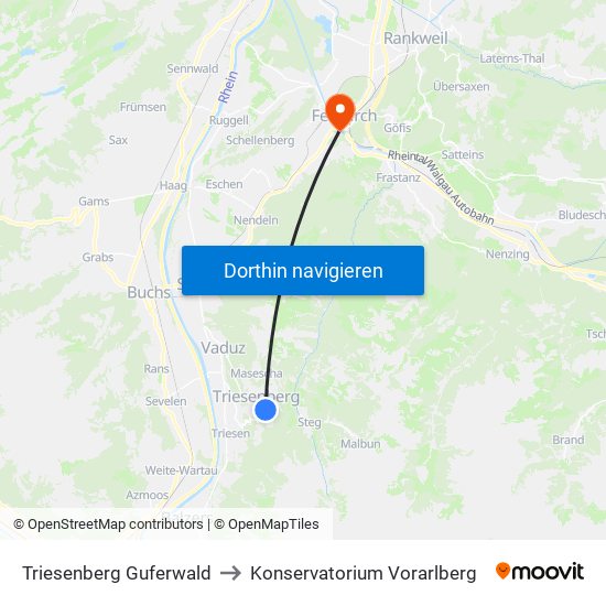 Triesenberg Guferwald to Konservatorium Vorarlberg map