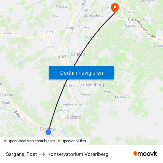 Sargans, Post to Konservatorium Vorarlberg map