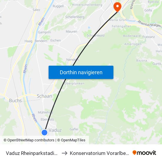 Vaduz Rheinparkstadion to Konservatorium Vorarlberg map