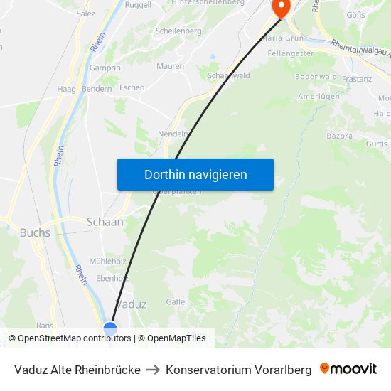 Vaduz Alte Rheinbrücke to Konservatorium Vorarlberg map