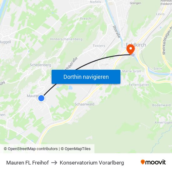 Mauren FL Freihof to Konservatorium Vorarlberg map