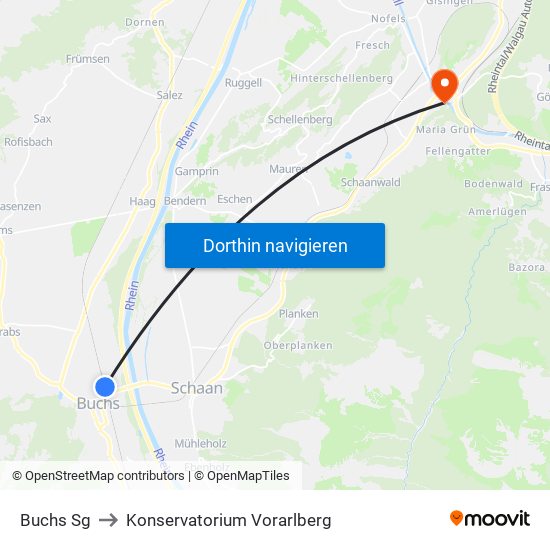 Buchs Sg to Konservatorium Vorarlberg map