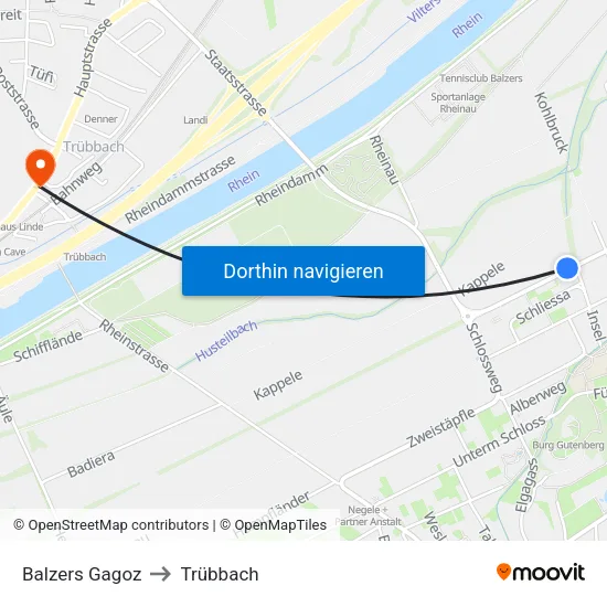 Balzers Gagoz to Trübbach map