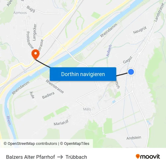 Balzers Alter Pfarrhof to Trübbach map