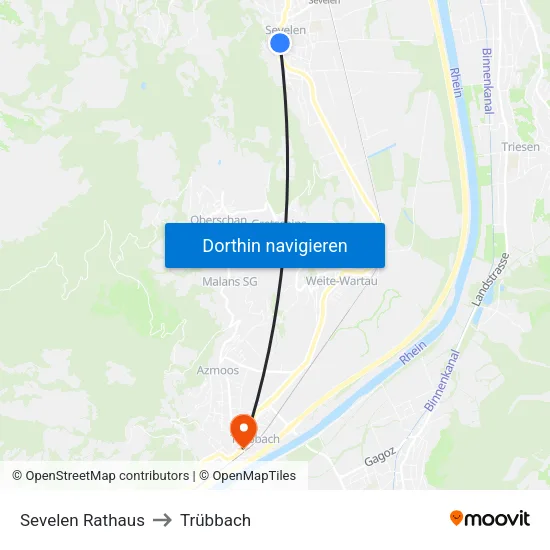 Sevelen Rathaus to Trübbach map