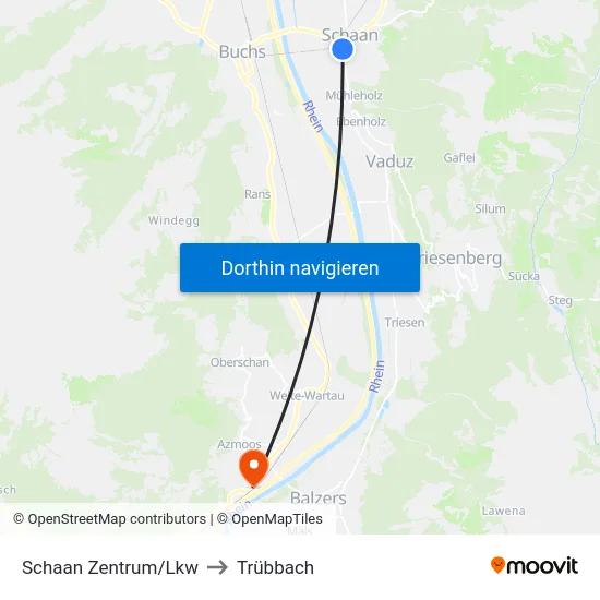 Schaan Zentrum/Lkw to Trübbach map