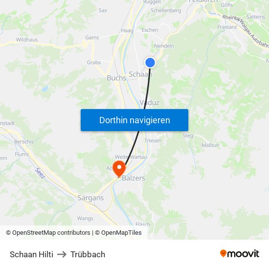 Schaan Hilti to Trübbach map