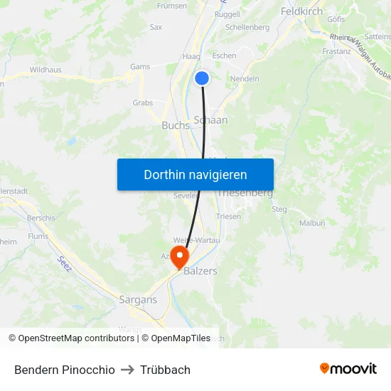 Bendern Pinocchio to Trübbach map