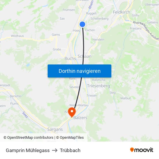 Gamprin Mühlegass to Trübbach map