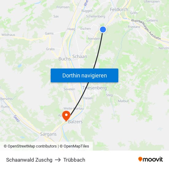 Schaanwald Zuschg to Trübbach map