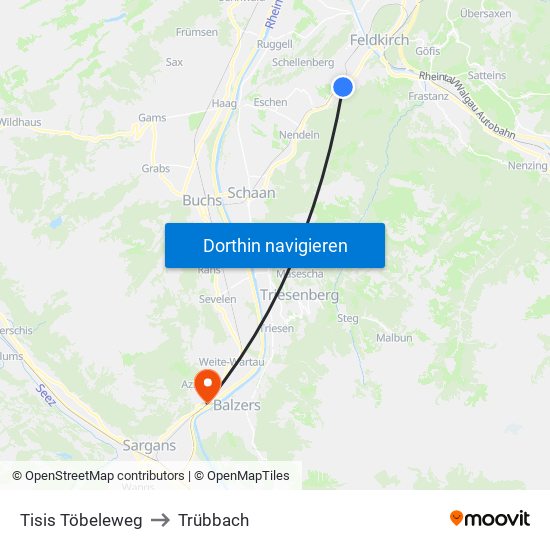 Tisis Töbeleweg to Trübbach map
