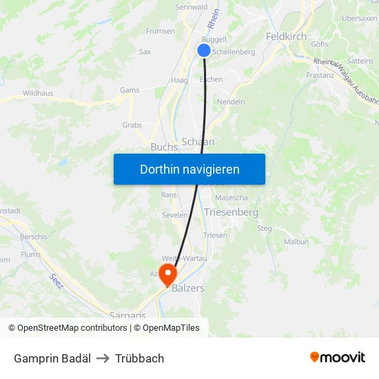 Gamprin Badäl to Trübbach map