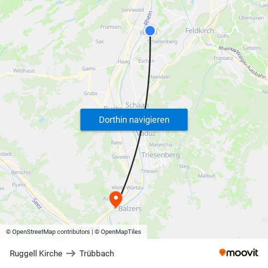 Ruggell Kirche to Trübbach map